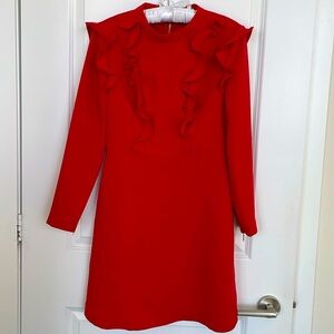 Ted Baker Red Long Sleeve Frill Tunic Dress Ted Size 2. US size 6